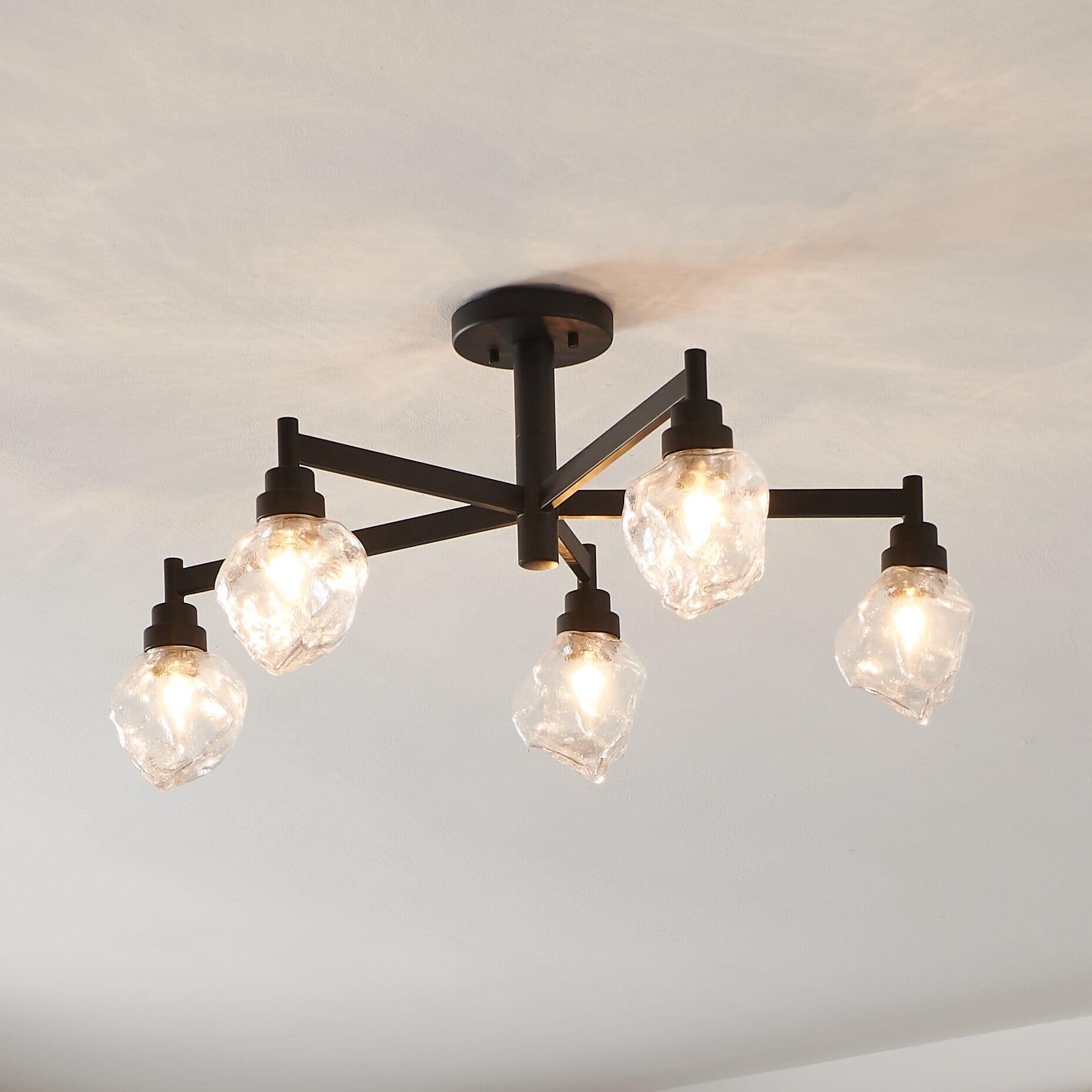 Lillyanna 26-inch 5-light Matte Black Semi-Flush Mount with Clear Ice Glass Shades