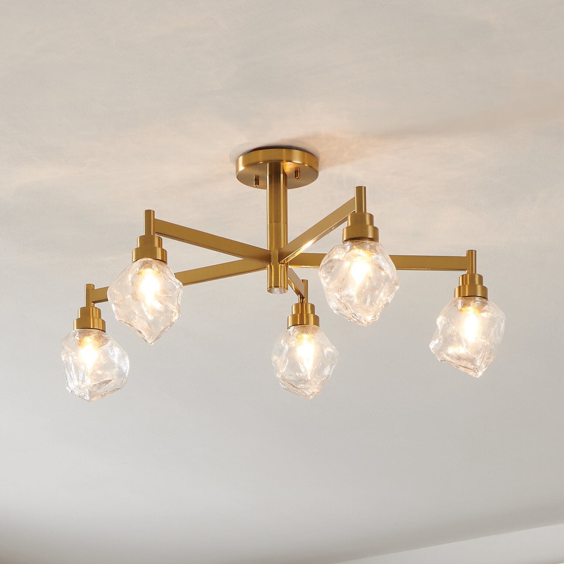 Lillyanna 26-inch 5-light Brushed Gold Semi-Flush Mount with Clear Ice Glass Shades