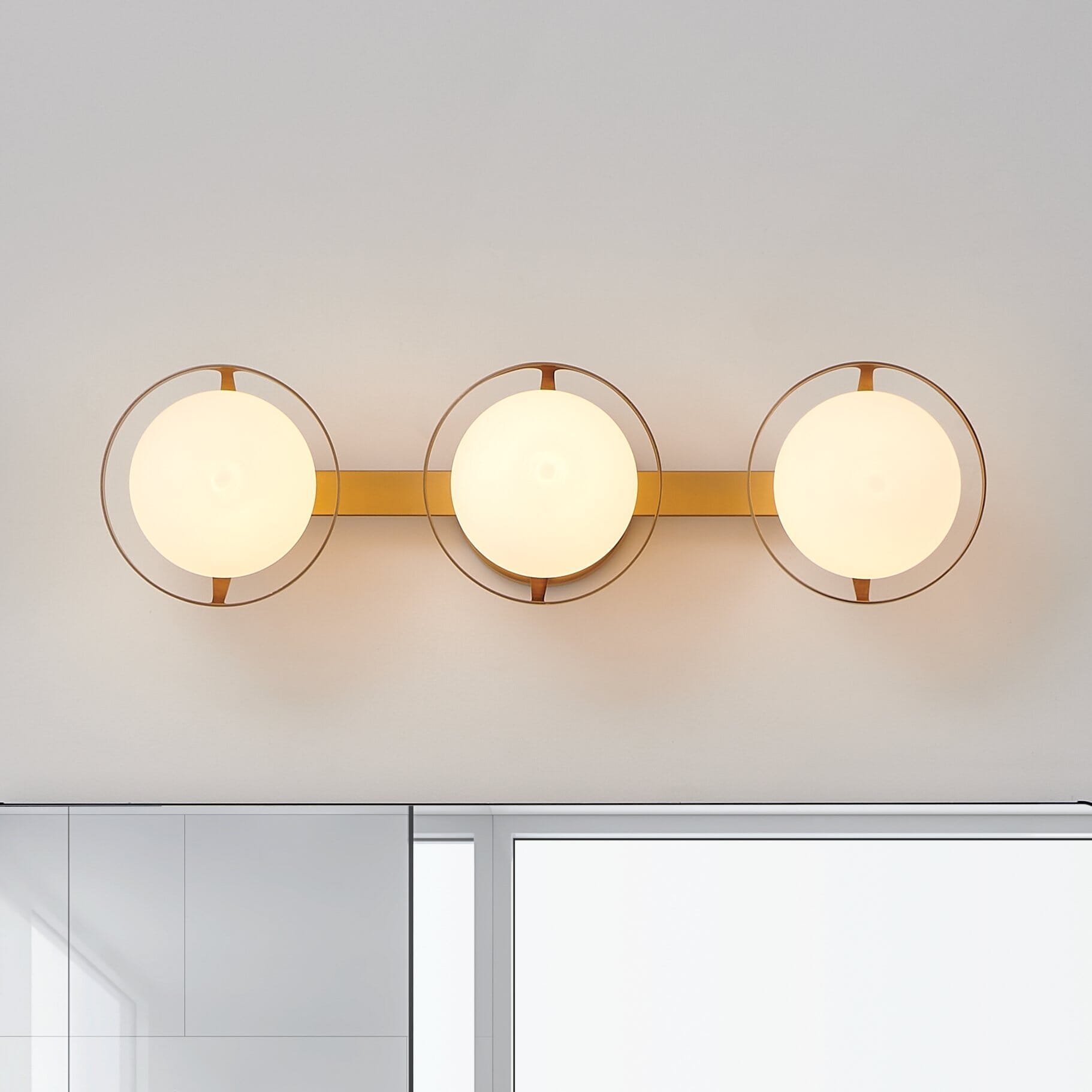 Parker 24-inch 3-light Champagne Gold Vanity Light with Etched Opal Glass Shades