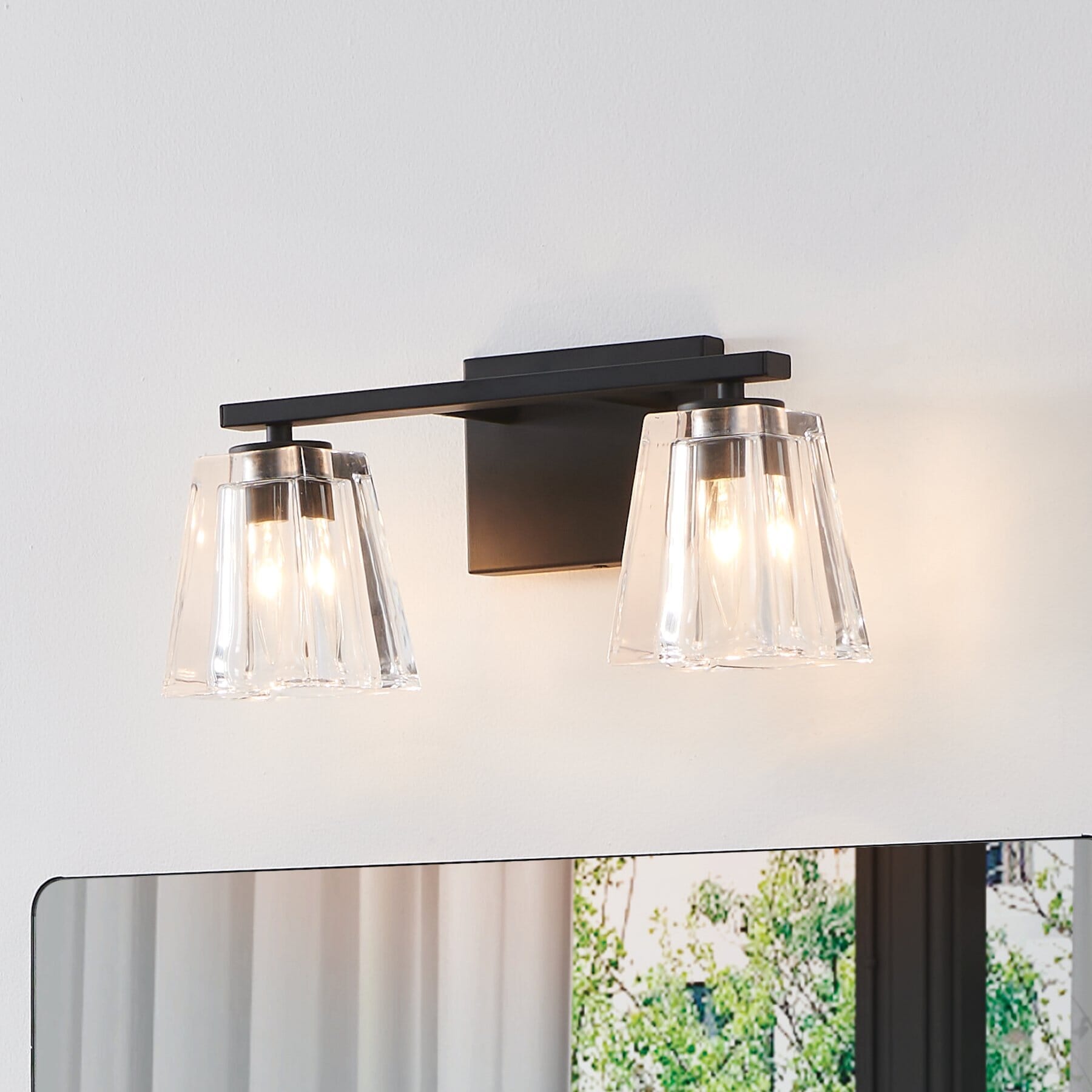 Valentin 15-inch 2-light Matte Black Vanity Light with Clear Pressed Glass Shades