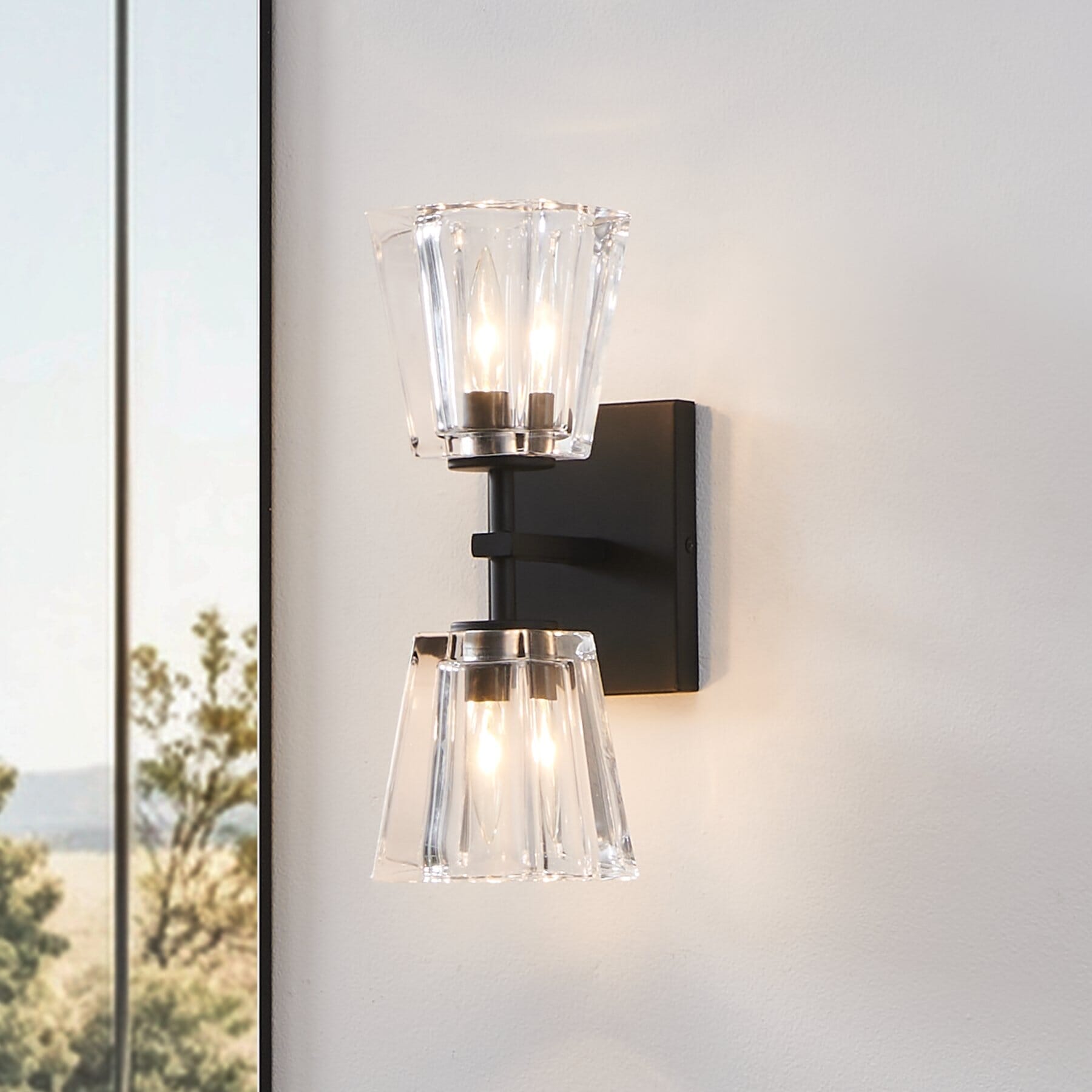 Valentin 13-inch 2-light Matte Black Vanity Light with Clear Pressed Glass Shades