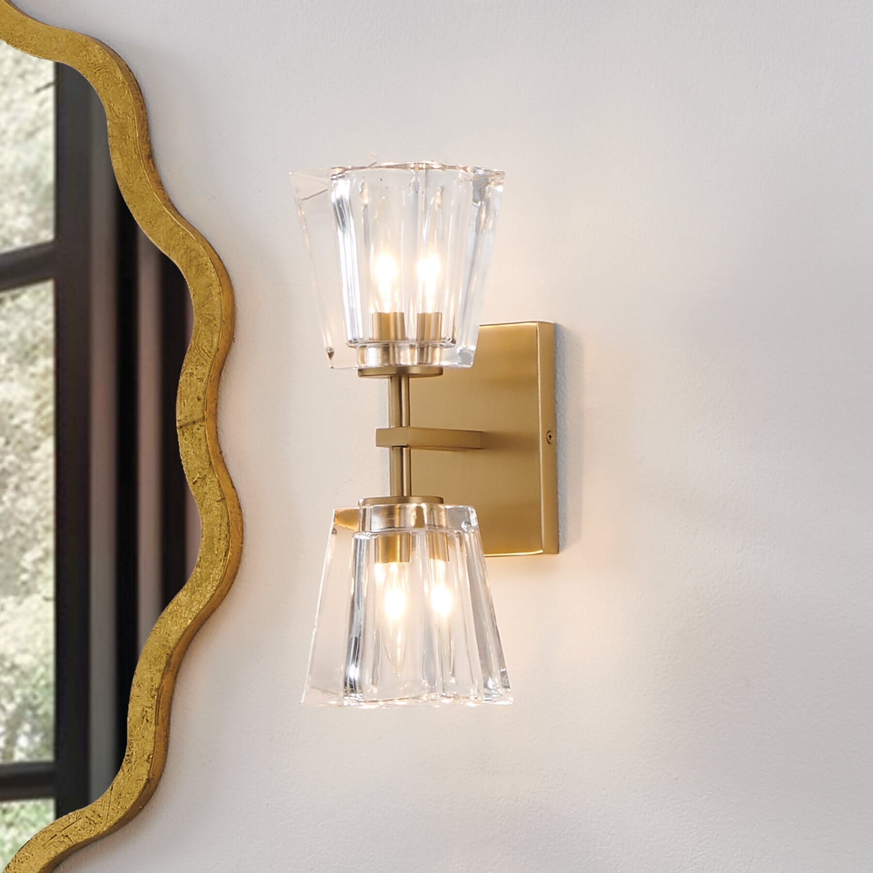 Valentin 13-inch 2-light Champagne Gold Vanity Light with Clear Pressed Glass Shades