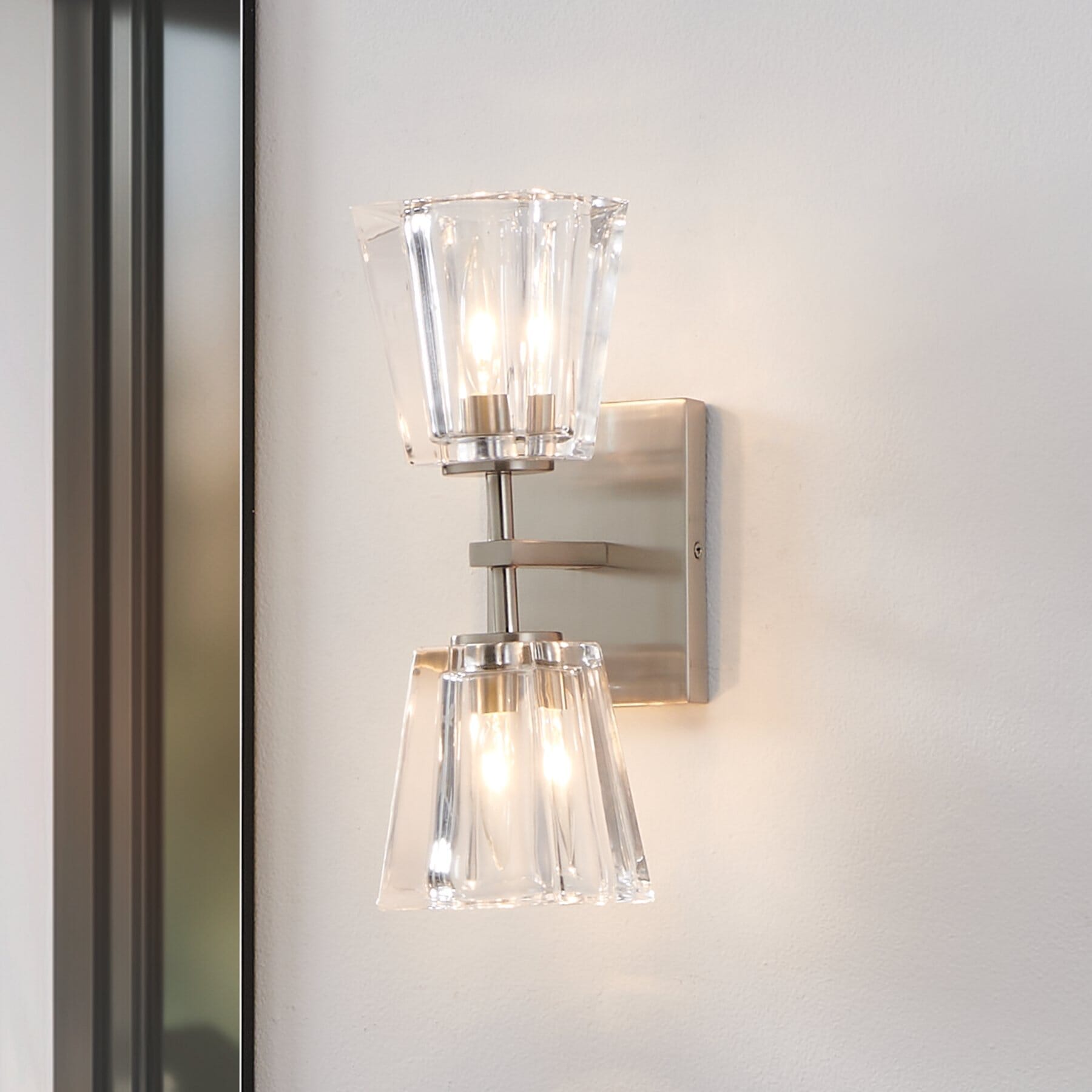 Valentin 13-inch 2-light Brushed Nickel Vanity Light with Clear Pressed Glass Shades