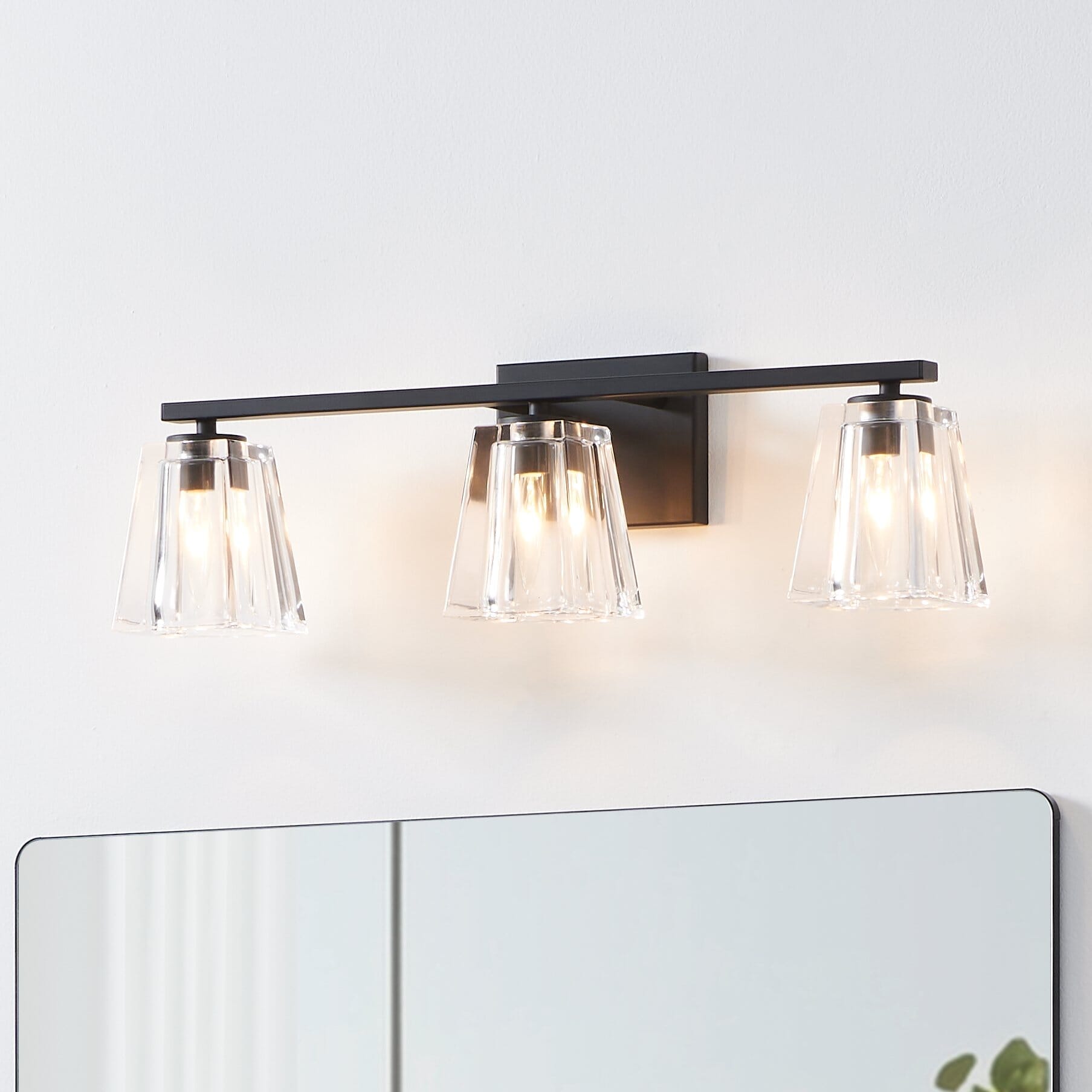 Valentin 24-inch 3-light Matte Black Vanity Light with Clear Pressed Glass Shades