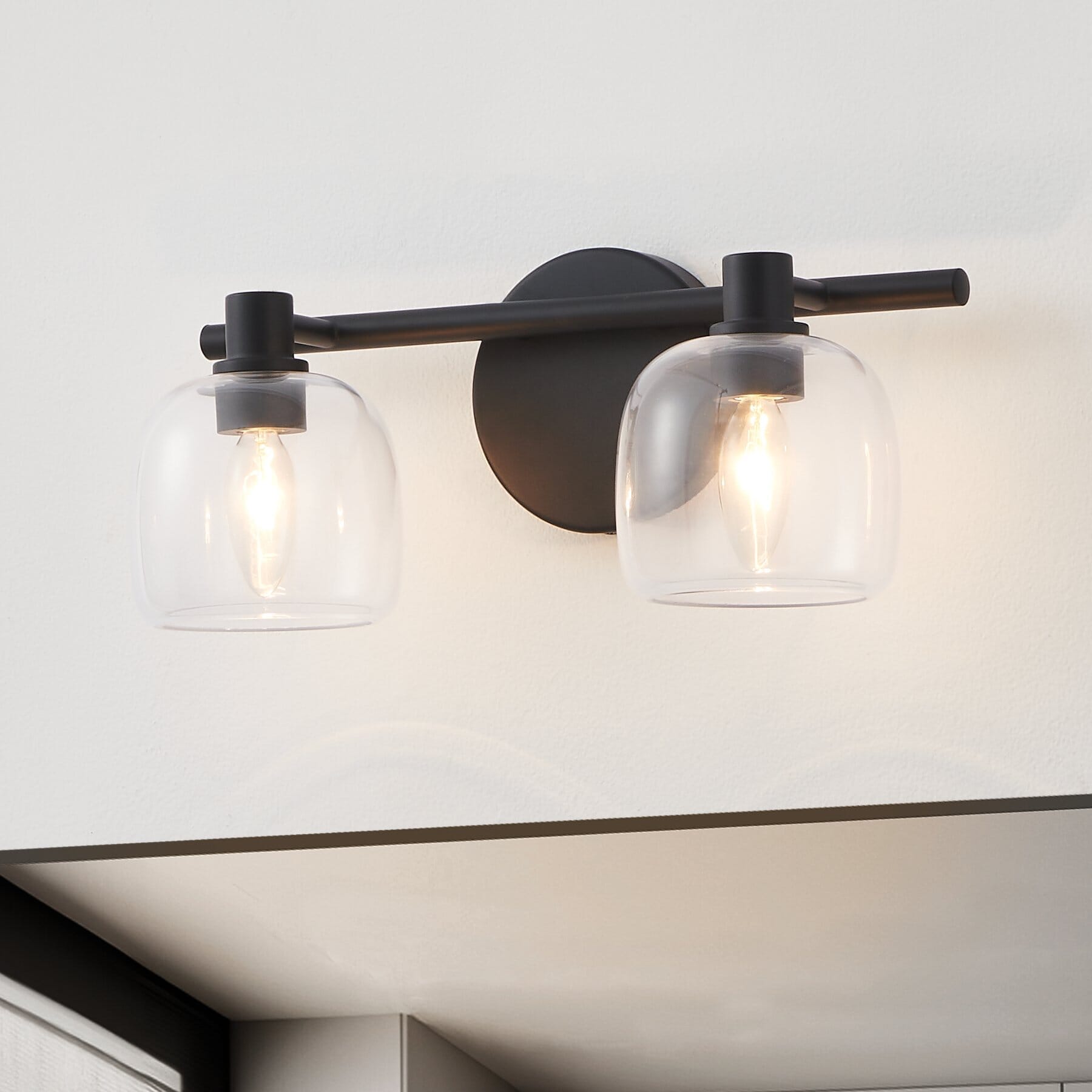 Valentina 15-inch 2-light Matte Black Vanity Light with Clear Glass Shades