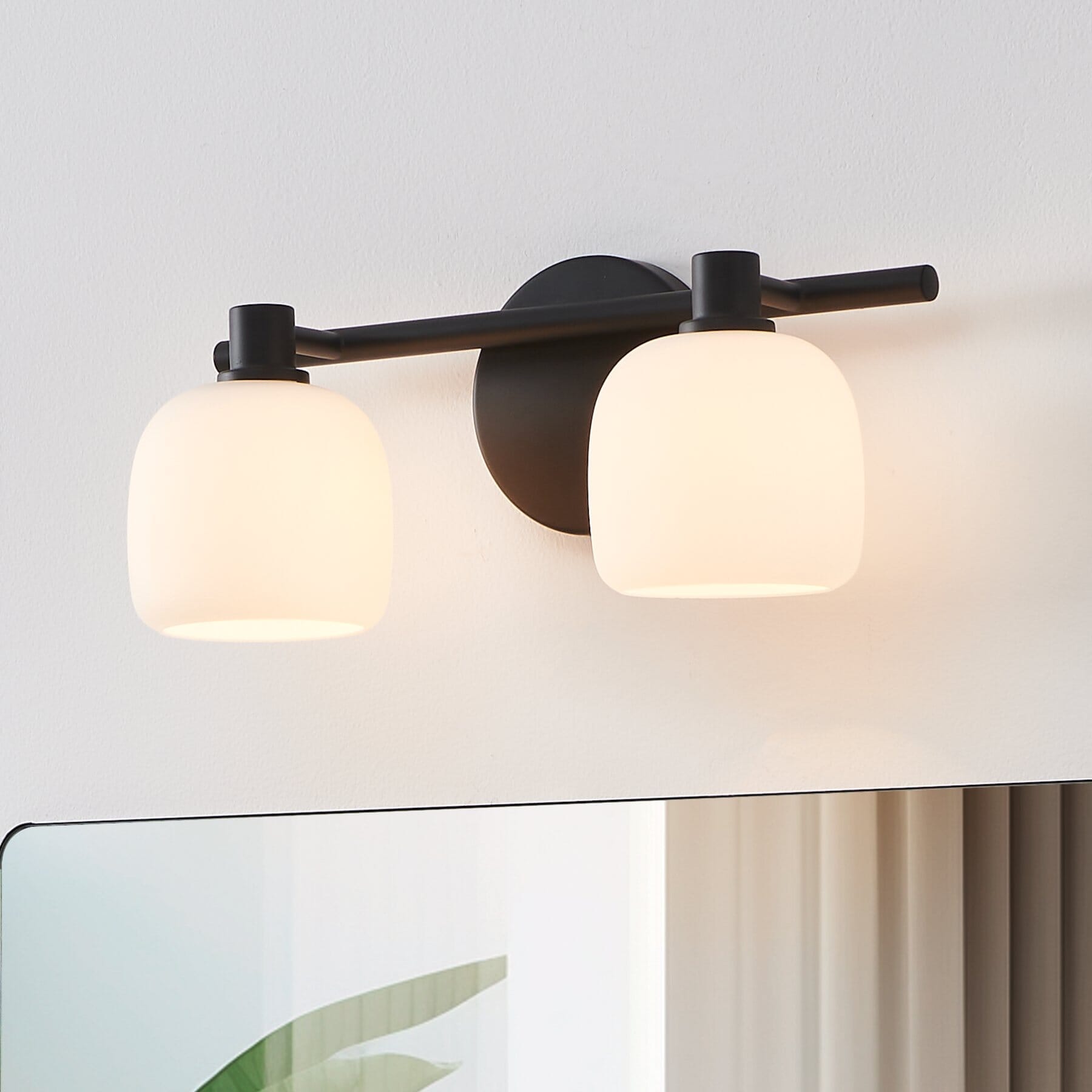 Valentina 15-inch 2-light Matte Black Vanity Light with Etched Opal Glass Shades