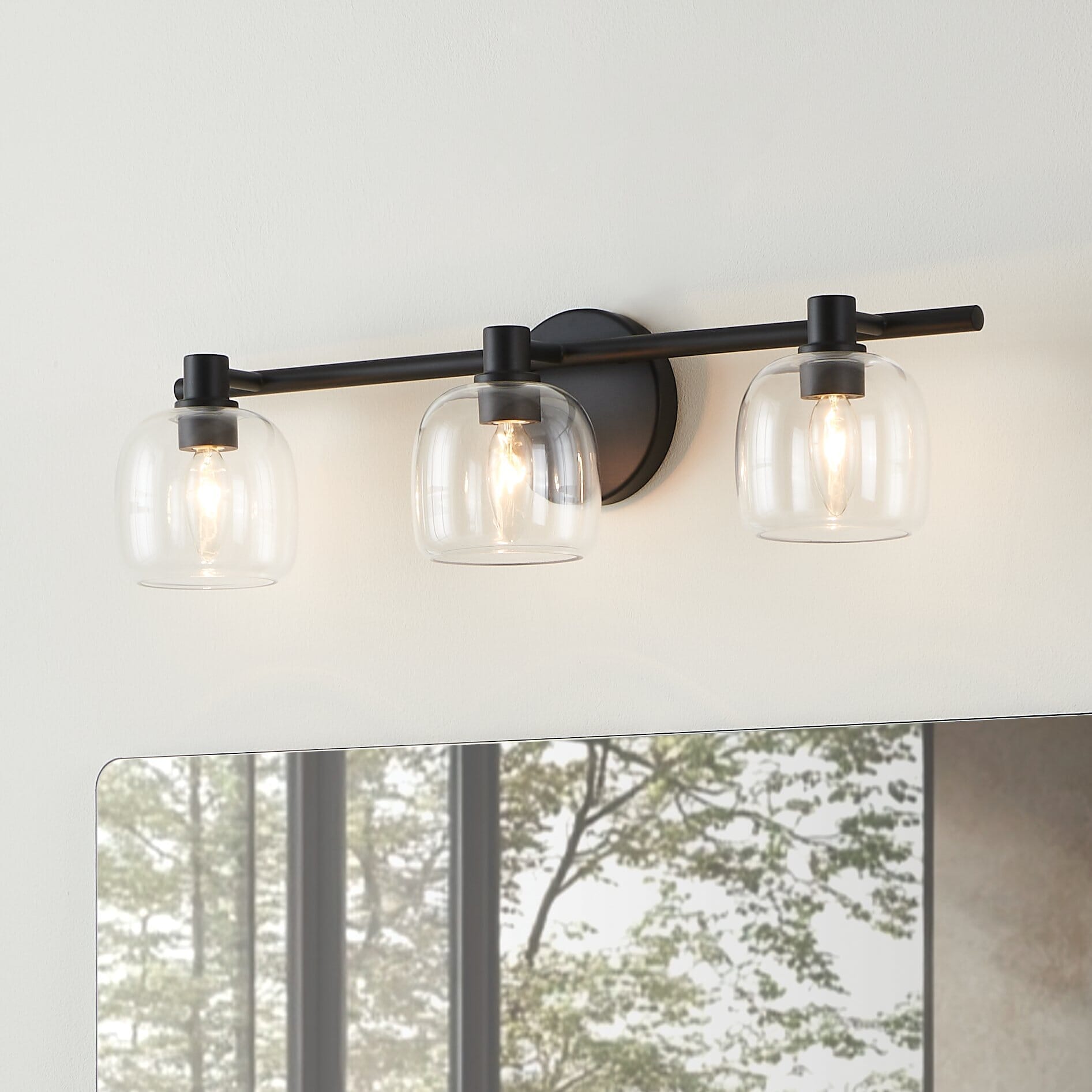 Valentina 24-inch 3-light Matte Black Vanity Light with Clear Glass Shades