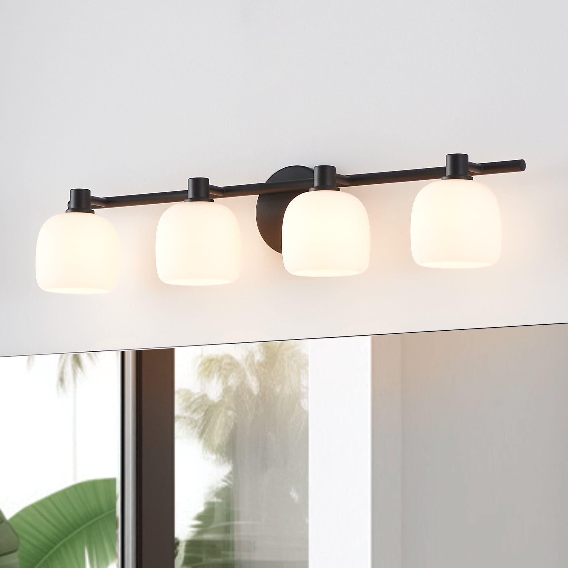 Valentina 30-inch 4-light Matte Black Vanity Light with Etched Opal Glass Shades