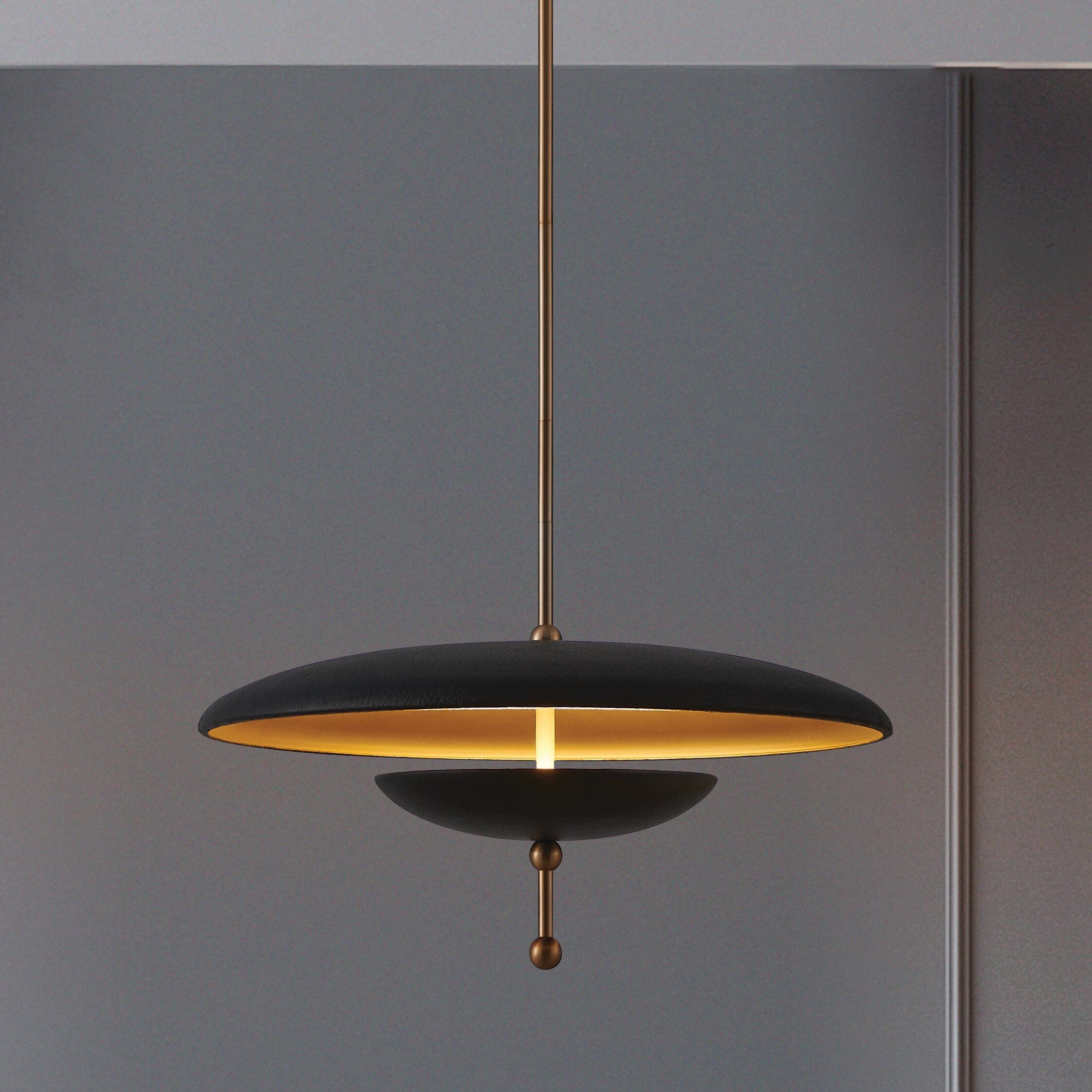 Sinclair 20-inch Champagne Gold and Black Faux Leather 5CCT LED Convertible Pendant