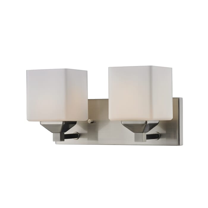 Z-Lite Quube 2-Light Bathroom Vanity Light In Brushed Nickel Z-Lite Quube 2-Light Bathroom Vanity Light In Brushed Nickel
