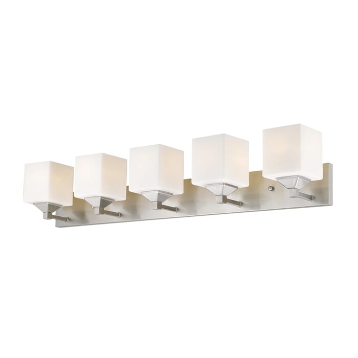 Z-Lite Quube 5-Light Bathroom Vanity Light In Brushed Nickel Z-Lite Quube 5-Light Bathroom Vanity Light In Brushed Nickel