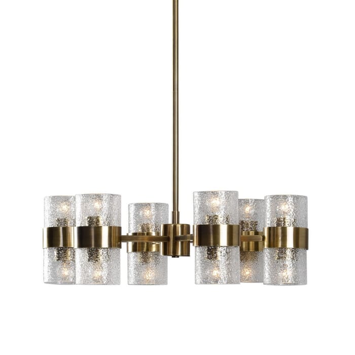 Uttermost Marinot 26" 12-Light Clear Glass Chandelier in Antique Brass Uttermost Marinot 26" 12-Light Clear Glass Chandelier in Antique Brass