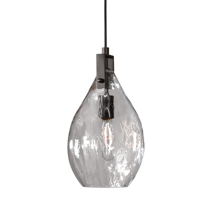 Uttermost Campester 8.5" Clear Watered Glass Mini Pendant in Matte Black Uttermost Campester 8.5" Clear Watered Glass Mini Pendant in Matte Black