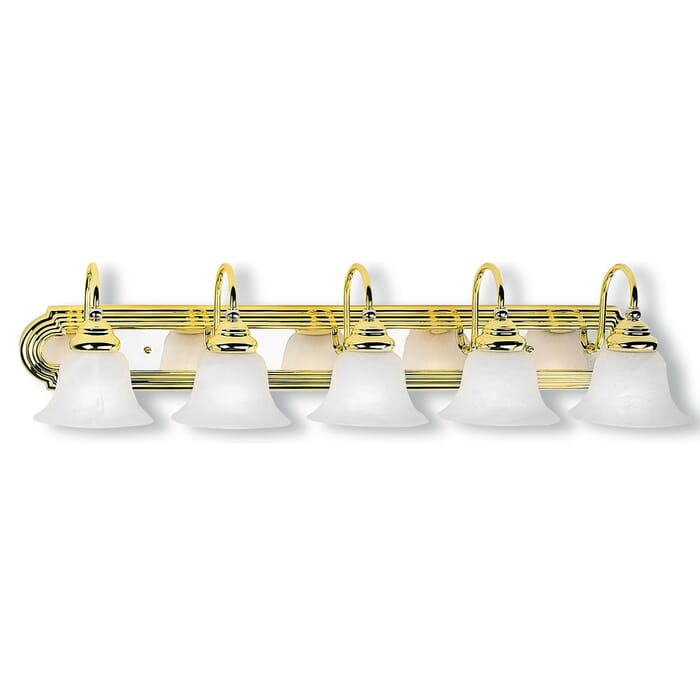 Belmont 5-Light Bathroom Vanity Light in Polished Brass & Polished Chrome Belmont 5-Light Bathroom Vanity Light in Polished Brass & Polished Chrome