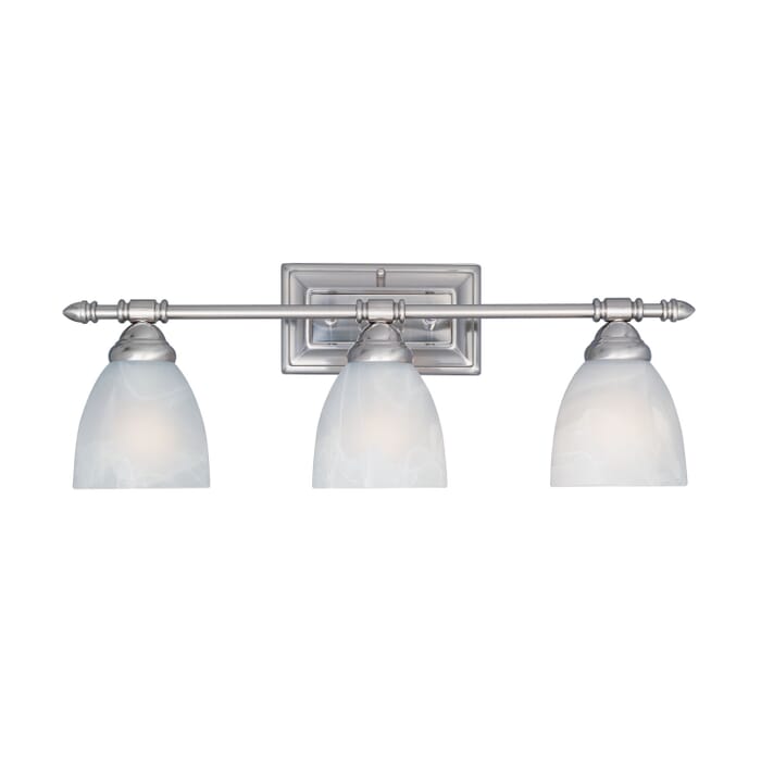 Apollo 3-Light Bathroom Vanity Light Bar in Satin Platinum Apollo 3-Light Bathroom Vanity Light Bar in Satin Platinum