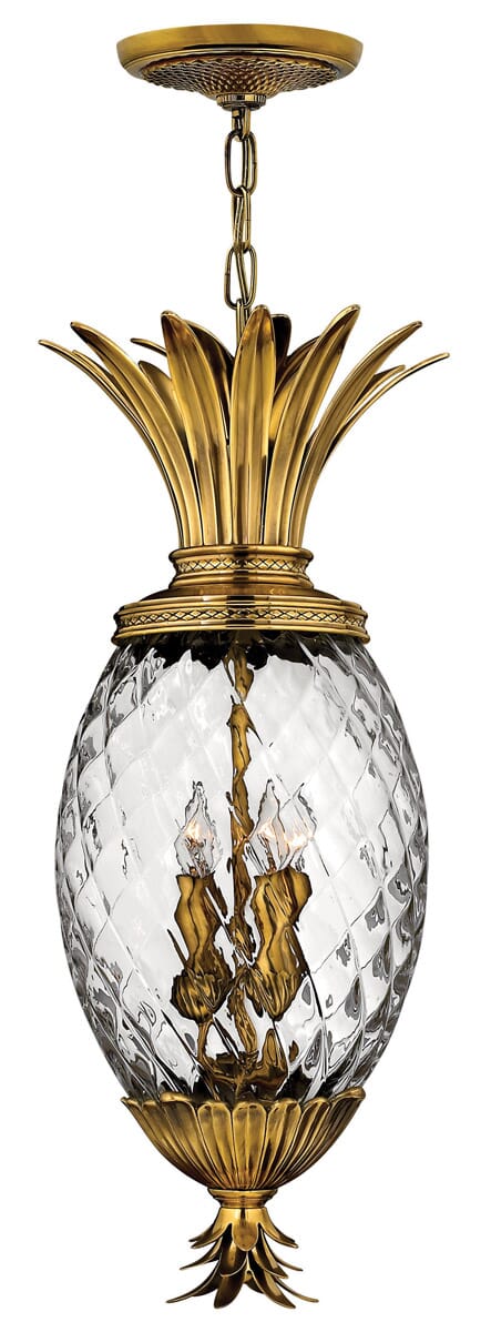Plantation Large Pineapple Foyer Pendant Light in Burnished Brass