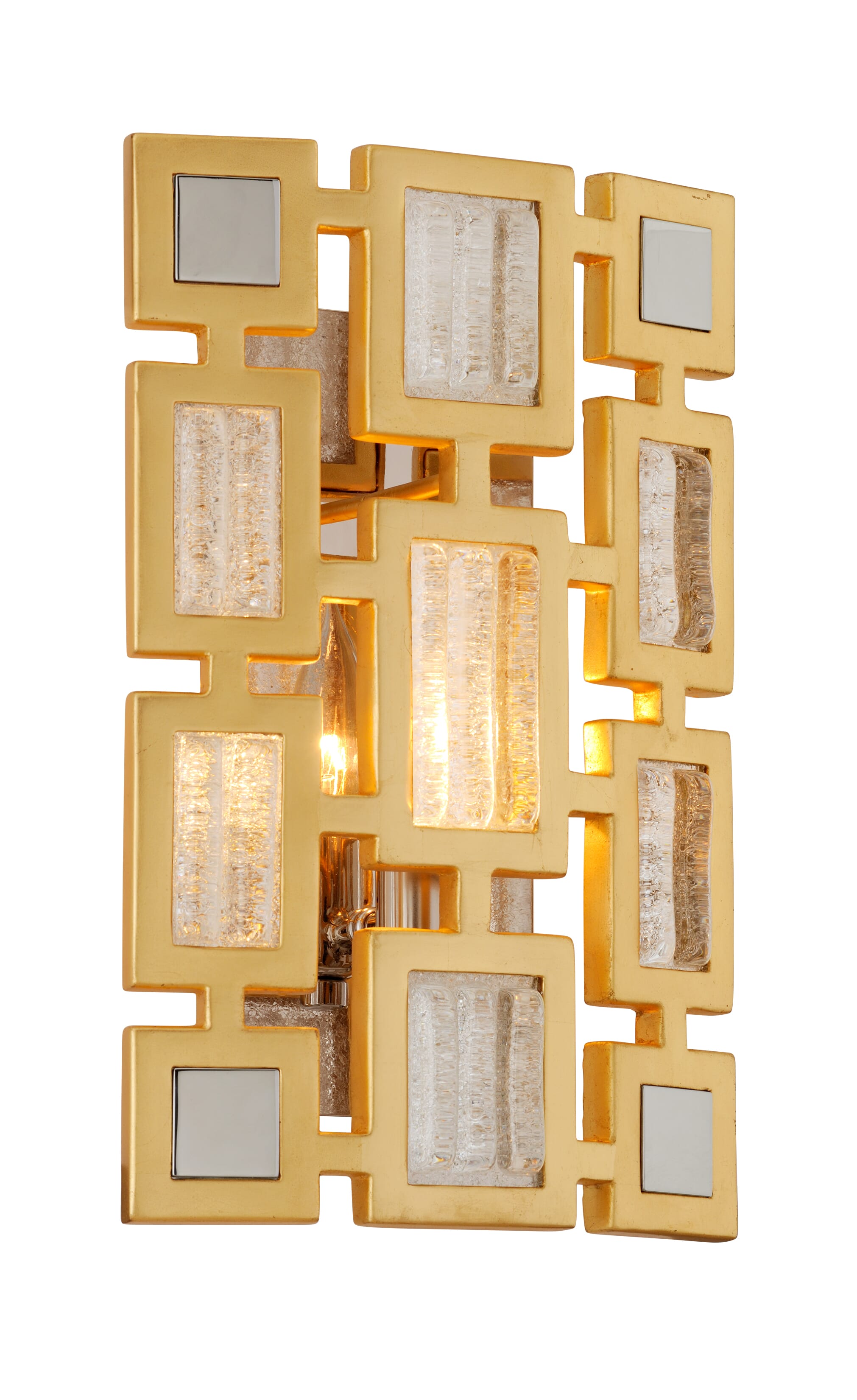 Corbett Motif Wall Sconce in Gold Leaf With Polished Stainless