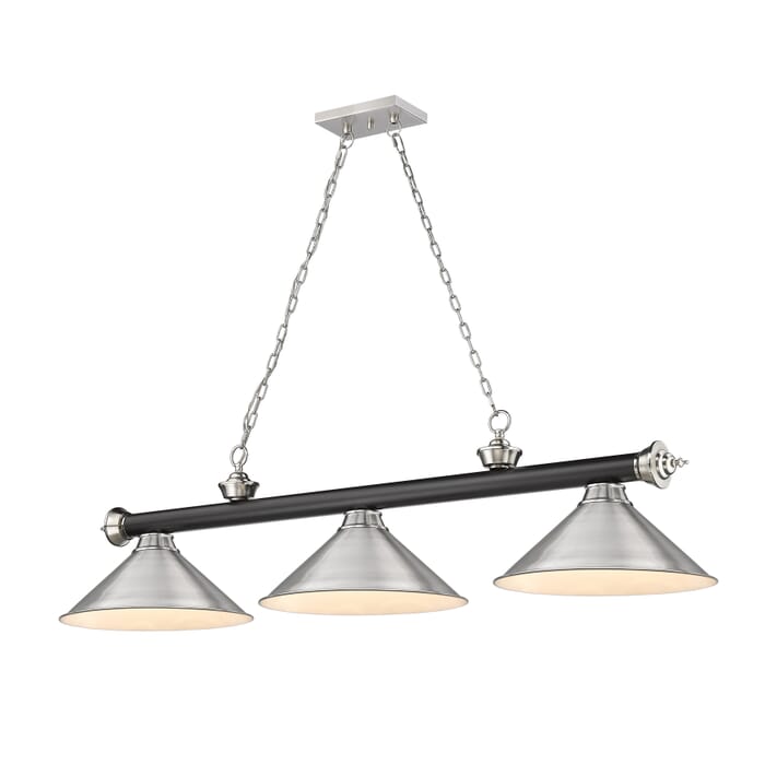 Z-Lite Cordon 3-Light Linear Pendant Light In Matte Black With Brushed Nickel Z-Lite Cordon 3-Light Linear Pendant Light In Matte Black With Brushed Nickel