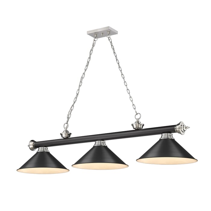Z-Lite Cordon 3-Light Linear Pendant Light In Matte Black With Brushed Nickel Z-Lite Cordon 3-Light Linear Pendant Light In Matte Black With Brushed Nickel