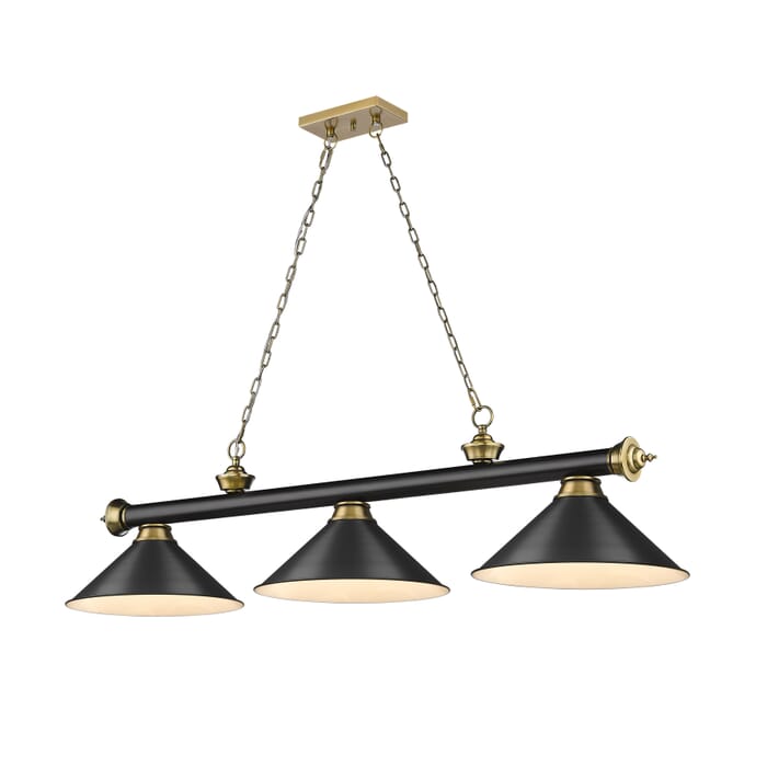 Z-Lite Cordon 3-Light Linear Pendant Light In Matte Black With Rubbed Brass Z-Lite Cordon 3-Light Linear Pendant Light In Matte Black With Rubbed Brass