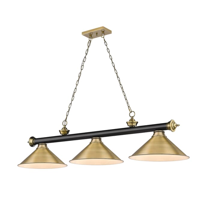 Z-Lite Cordon 3-Light Linear Pendant Light In Matte Black With Rubbed Brass Z-Lite Cordon 3-Light Linear Pendant Light In Matte Black With Rubbed Brass