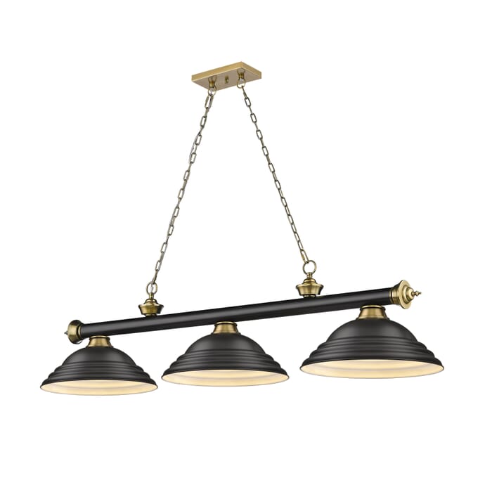 Z-Lite Cordon 3-Light Linear Pendant Light In Matte Black With Rubbed Brass Z-Lite Cordon 3-Light Linear Pendant Light In Matte Black With Rubbed Brass
