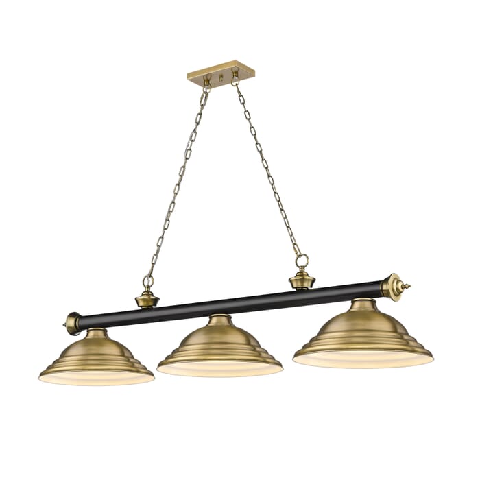 Z-Lite Cordon 3-Light Linear Pendant Light In Matte Black With Rubbed Brass Z-Lite Cordon 3-Light Linear Pendant Light In Matte Black With Rubbed Brass