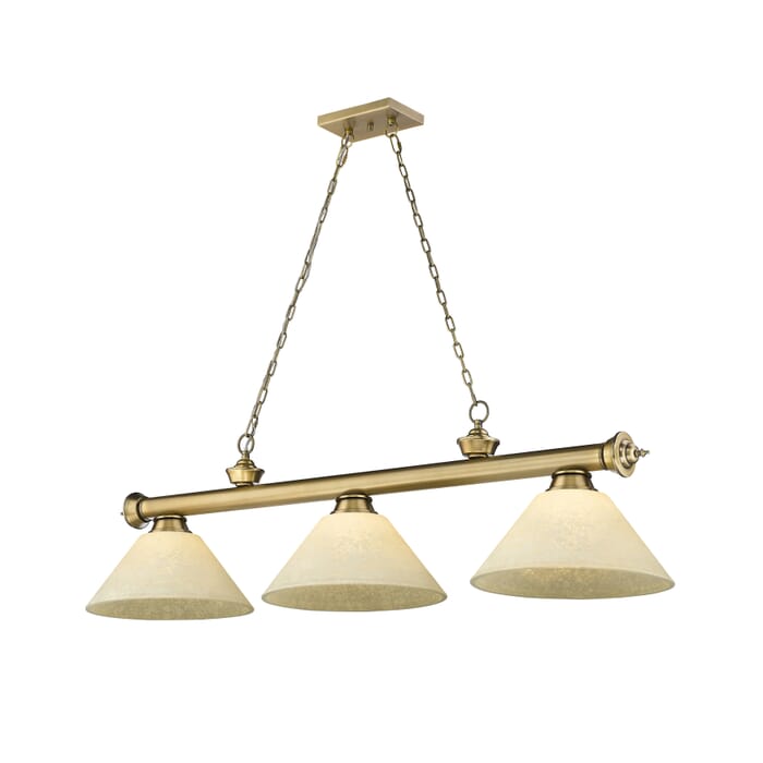 Z-Lite Cordon 3-Light Linear Pendant Light In Rubbed Brass Z-Lite Cordon 3-Light Linear Pendant Light In Rubbed Brass