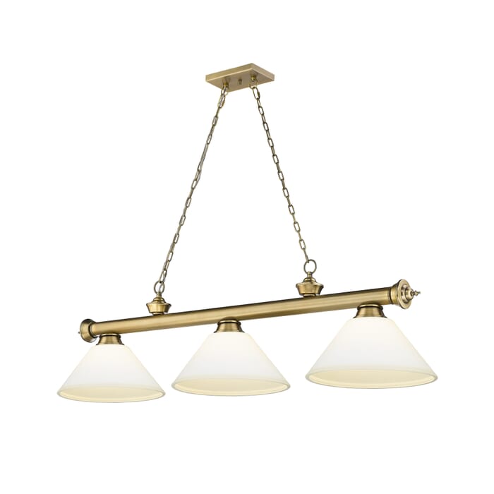 Z-Lite Cordon 3-Light Linear Pendant Light In Rubbed Brass Z-Lite Cordon 3-Light Linear Pendant Light In Rubbed Brass