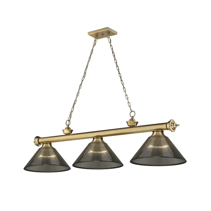 Z-Lite Cordon 3-Light Linear Pendant Light In Rubbed Brass Z-Lite Cordon 3-Light Linear Pendant Light In Rubbed Brass