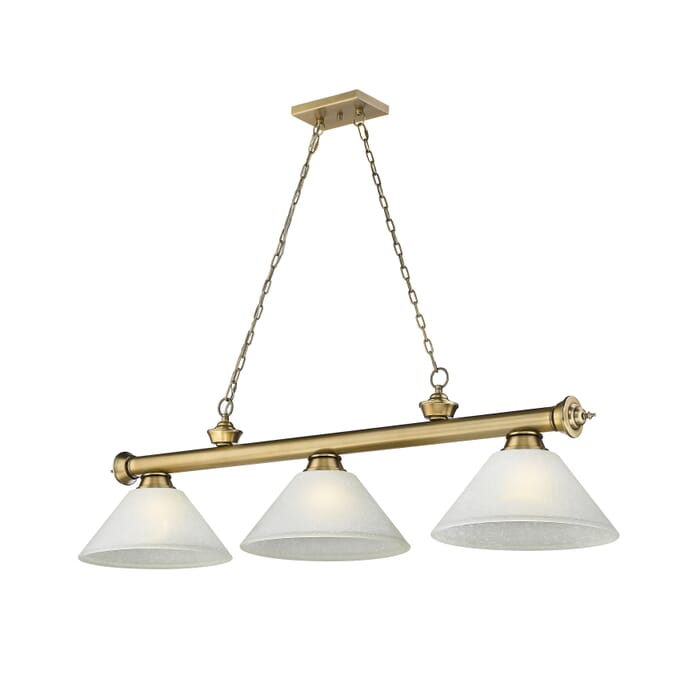 Z-Lite Cordon 3-Light Linear Pendant Light In Rubbed Brass Z-Lite Cordon 3-Light Linear Pendant Light In Rubbed Brass