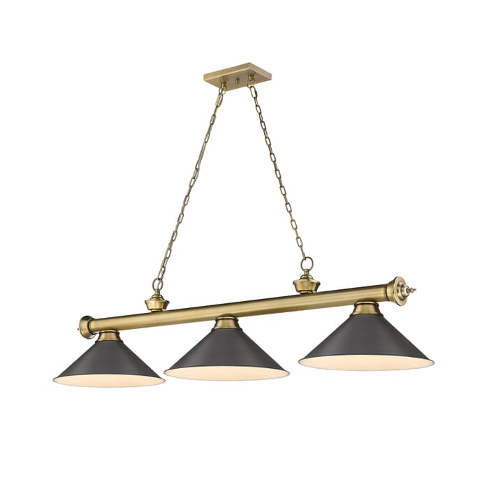 Z-Lite Cordon 3-Light Linear Pendant Light In Rubbed Brass Z-Lite Cordon 3-Light Linear Pendant Light In Rubbed Brass