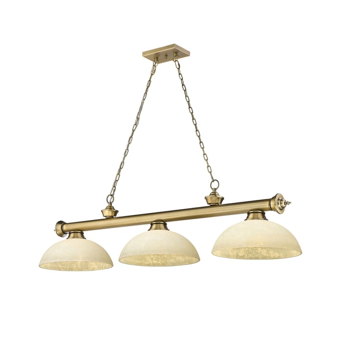 Z-Lite Cordon 3-Light Linear Pendant Light In Rubbed Brass Z-Lite Cordon 3-Light Linear Pendant Light In Rubbed Brass