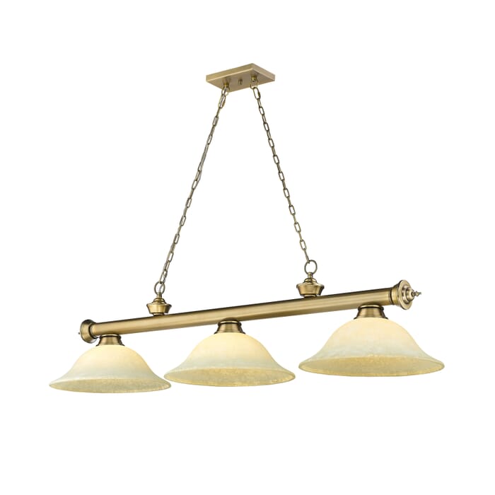 Z-Lite Cordon 3-Light Linear Pendant Light In Rubbed Brass Z-Lite Cordon 3-Light Linear Pendant Light In Rubbed Brass