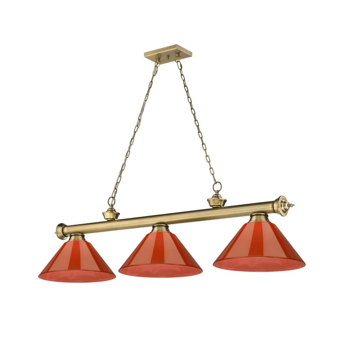 Z-Lite Cordon 3-Light Linear Pendant Light In Rubbed Brass Z-Lite Cordon 3-Light Linear Pendant Light In Rubbed Brass