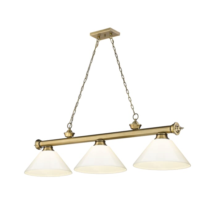 Z-Lite Cordon 3-Light Linear Pendant Light In Rubbed Brass Z-Lite Cordon 3-Light Linear Pendant Light In Rubbed Brass