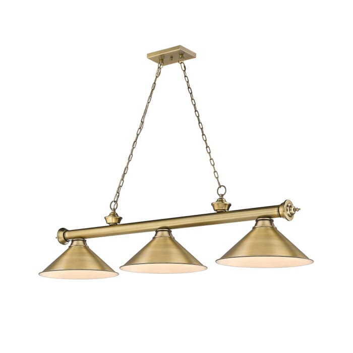 Z-Lite Cordon 3-Light Linear Pendant Light In Rubbed Brass Z-Lite Cordon 3-Light Linear Pendant Light In Rubbed Brass