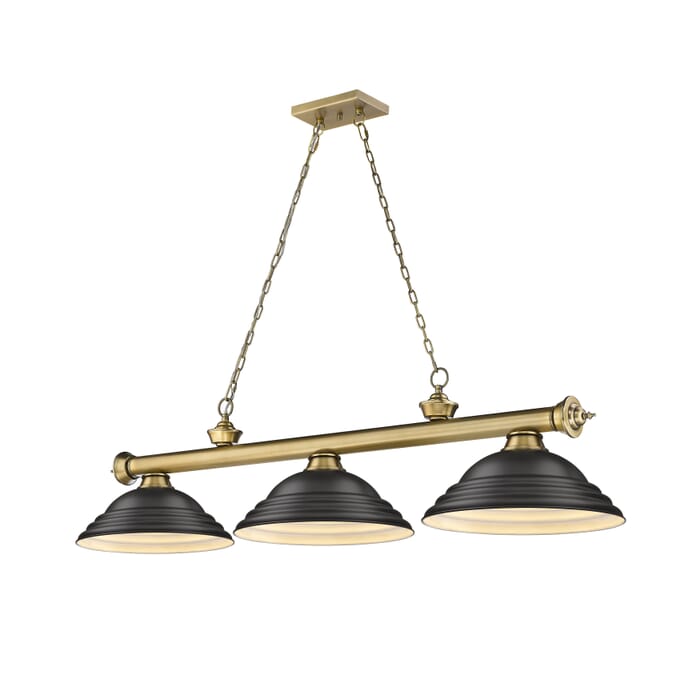 Z-Lite Cordon 3-Light Linear Pendant Light In Rubbed Brass Z-Lite Cordon 3-Light Linear Pendant Light In Rubbed Brass