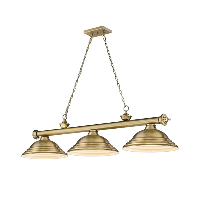 Z-Lite Cordon 3-Light Linear Pendant Light In Rubbed Brass Z-Lite Cordon 3-Light Linear Pendant Light In Rubbed Brass