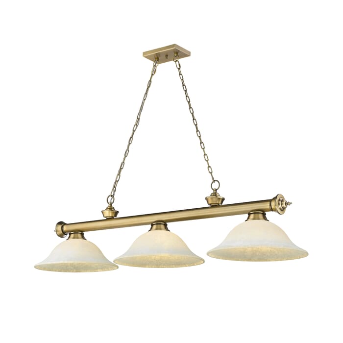 Z-Lite Cordon 3-Light Linear Pendant Light In Rubbed Brass Z-Lite Cordon 3-Light Linear Pendant Light In Rubbed Brass