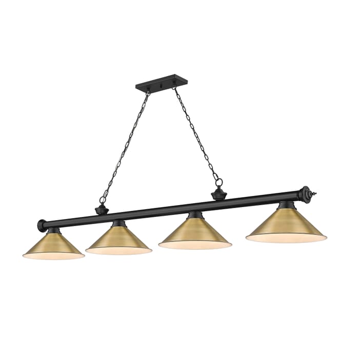Z-Lite Cordon 4-Light Linear Pendant Light In Matte Black With Rubbed Brass Z-Lite Cordon 4-Light Linear Pendant Light In Matte Black With Rubbed Brass