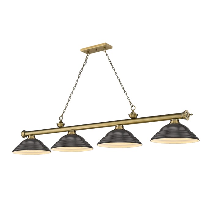 Z-Lite Cordon 4-Light Linear Pendant Light In Rubbed Brass Z-Lite Cordon 4-Light Linear Pendant Light In Rubbed Brass