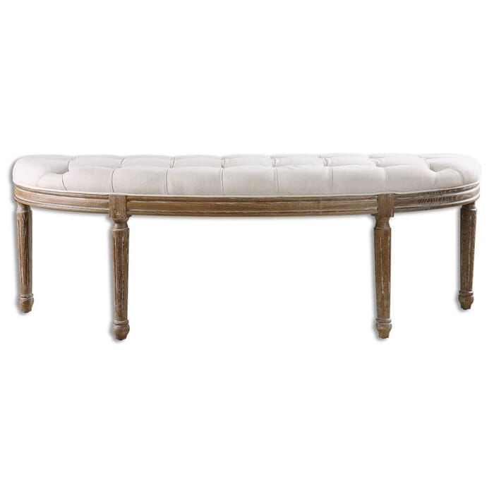 Uttermost Leggett 56" Tufted Off-White Linen Bench in Weathered Oak Uttermost Leggett 56" Tufted Off-White Linen Bench in Weathered Oak