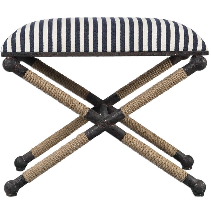 Uttermost Braddock 23.75" Sailor Striped Cushion Bench in Rustic Iron Uttermost Braddock 23.75" Sailor Striped Cushion Bench in Rustic Iron