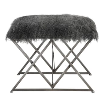 Uttermost Astairess Animal Inspired Gray Faux Fur Bench in Warm Silver