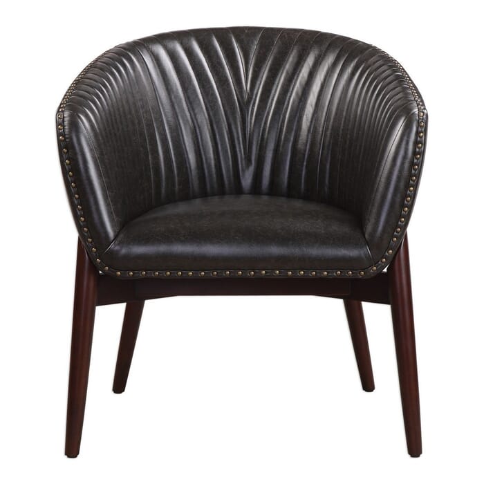 Uttermost Anders 31.5" Onyx Faux Leather Accent Chair in Walnut Stained Uttermost Anders 31.5" Onyx Faux Leather Accent Chair in Walnut Stained