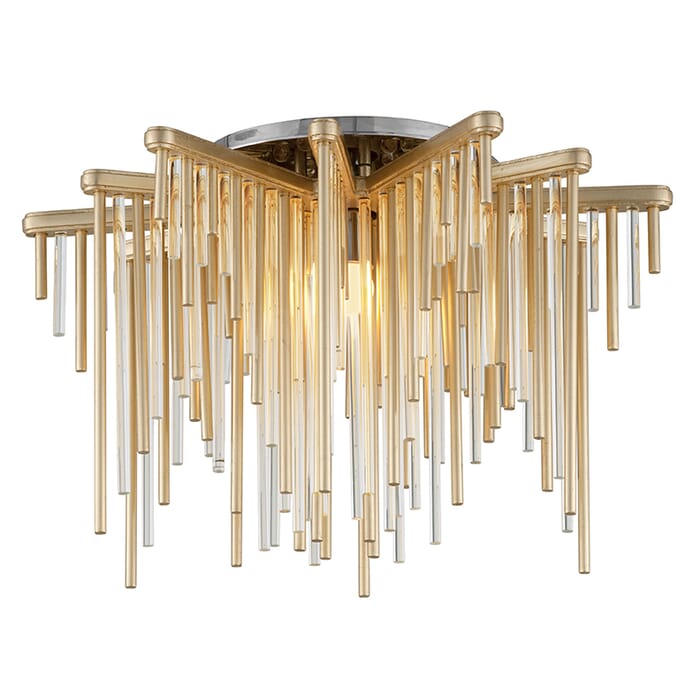 Corbett Theory Ceiling Light in Gold Leaf With Polished Stainless Corbett Theory Ceiling Light in Gold Leaf With Polished Stainless