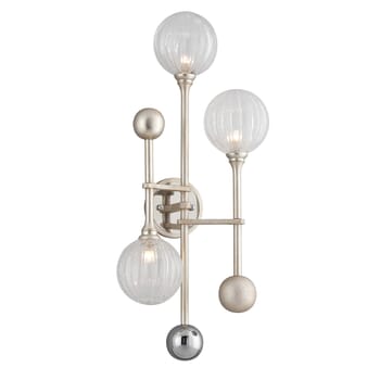 Corbett Majorette 3-Light Wall Sconce in Silver Leaf With Polished Chrome