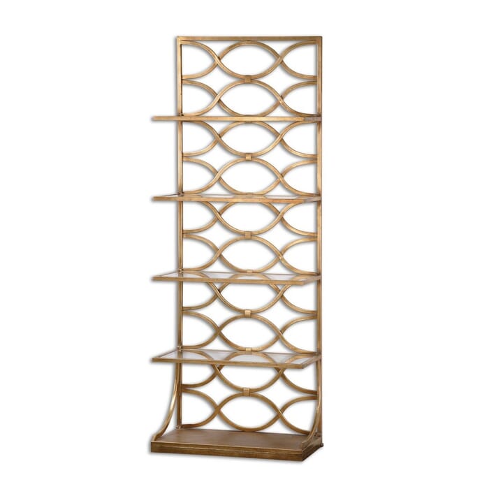 Uttermost Lashaya 80" Tempered Glass Shelf Etagere in Gold Leaf Uttermost Lashaya 80" Tempered Glass Shelf Etagere in Gold Leaf