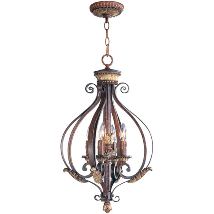 Villa Verona 4-Light Foyer Chandelier in Hand Applied Verona Bronze w with Aged Gold Leafs Villa Verona 4-Light Foyer Chandelier in Hand Applied Verona Bronze w with Aged Gold Leafs